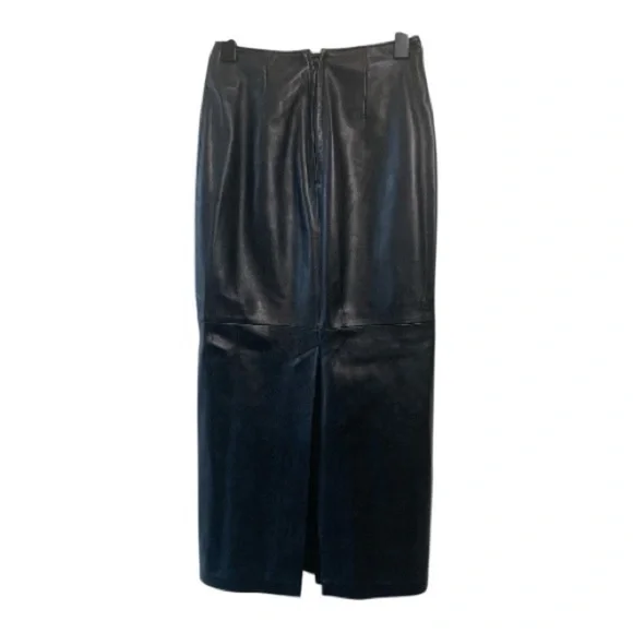 Danier Black Italian Leather Maxi  Skirt, Fully Lined, Kick Slit - Picture 4 of 11